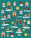 Holiday Village Dog Snowy Star Scene Rug