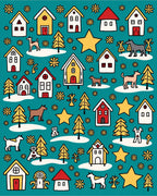 Holiday Village Dog Snowy Star Scene Rug