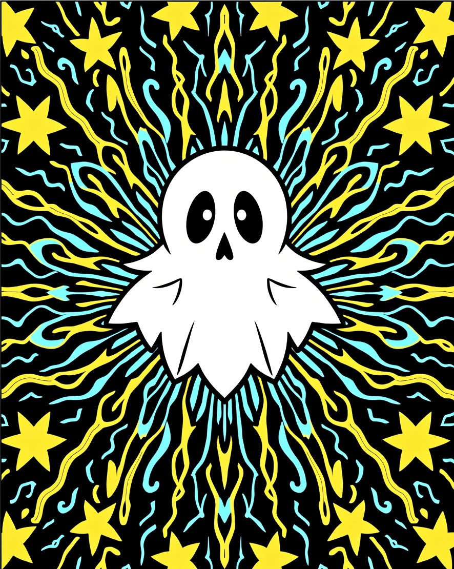 Whimsical White Ghost Starburst Rug