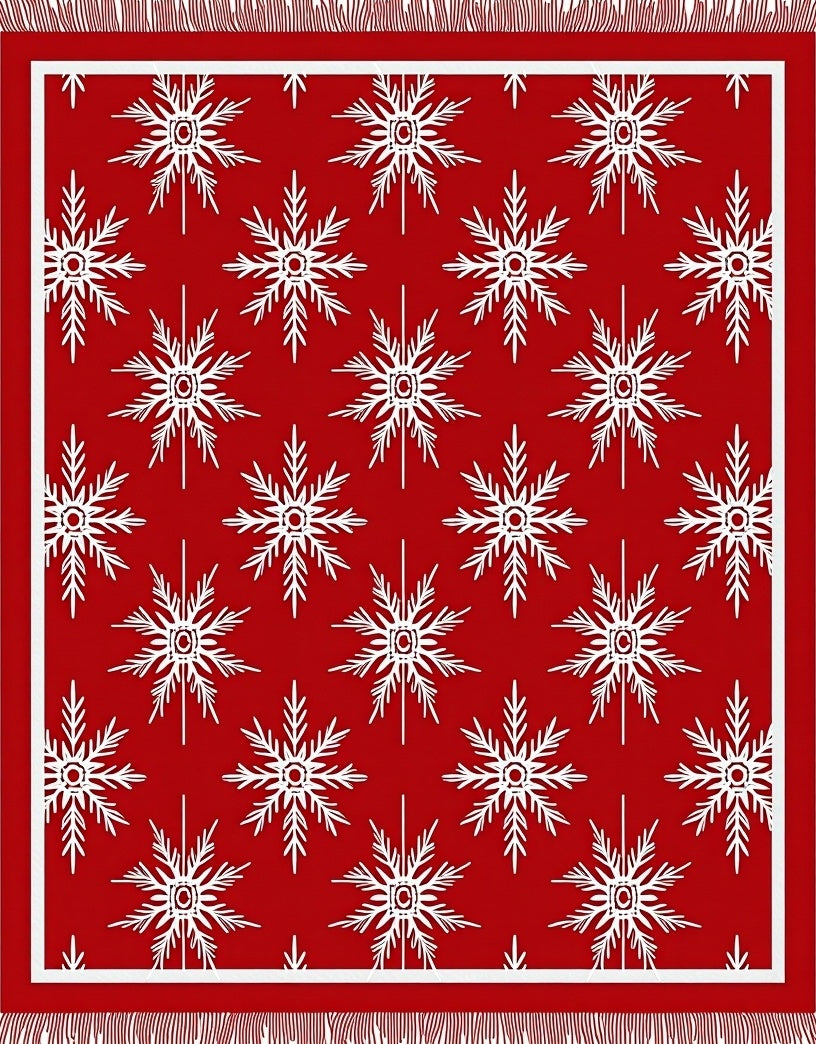Vibrant Red Snowflake Motif Rug