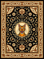 Dramatic Tiger Face Black Gold Floral Rug