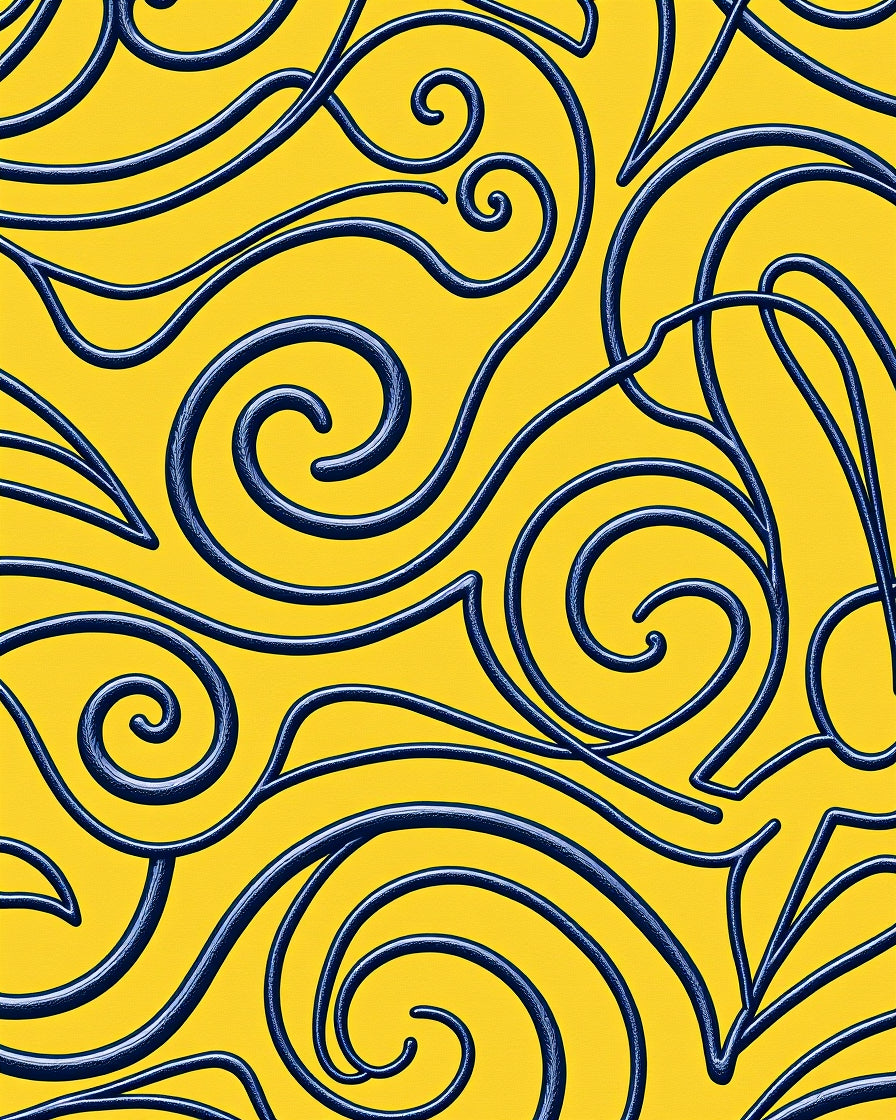 Yellow Blue Swirl Calligraphy Rug