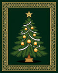Evergreen Tree Gold Ornament Border Rug