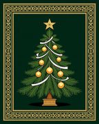 Evergreen Tree Gold Ornament Border Rug