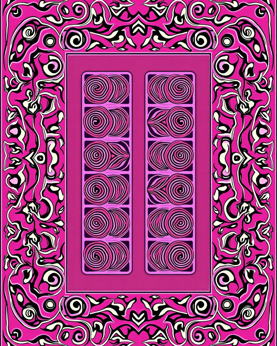 Vibrant Fuchsia Swirl Panel Abstract Rug