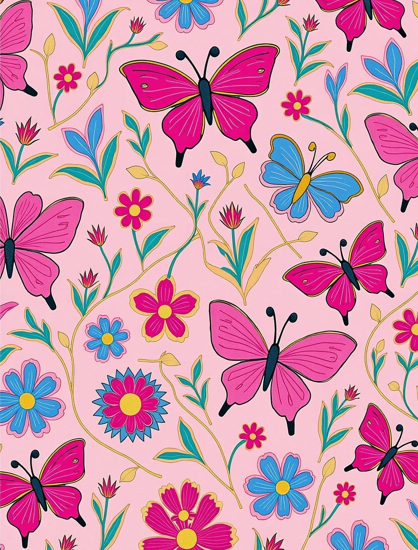 Pink Butterfly Garden Floral Swirl Rug
