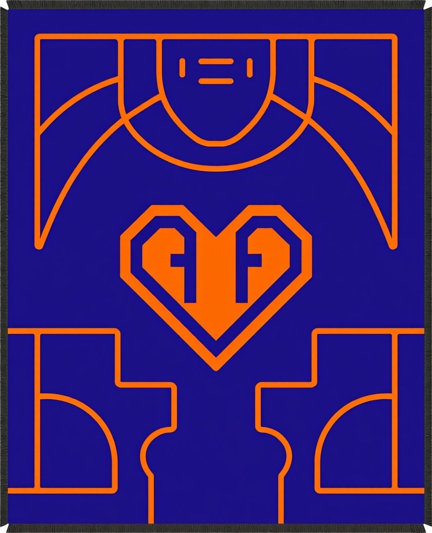 Bold Blue Orange Geometric Heart Rug