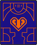 Bold Blue Orange Geometric Heart Rug