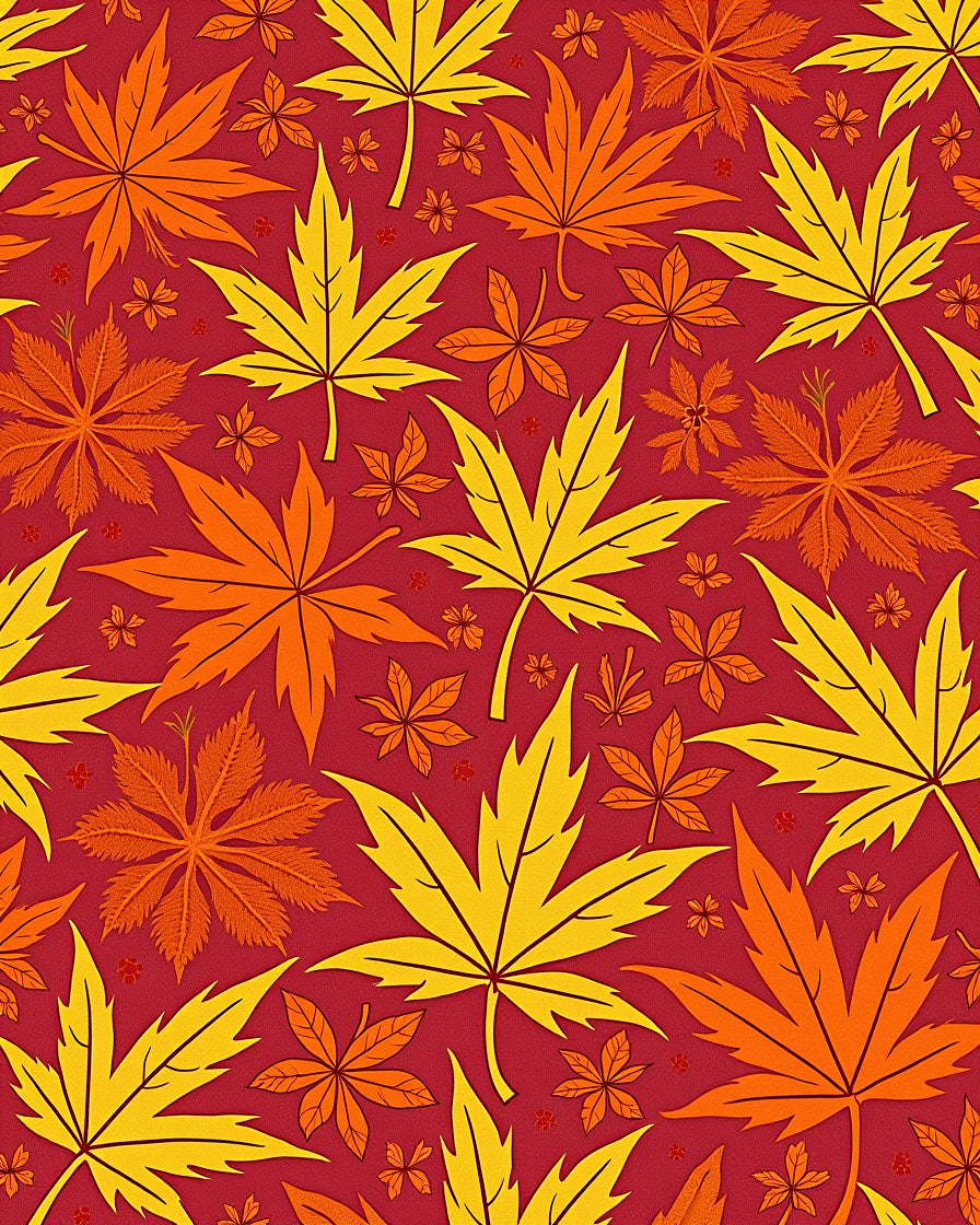 Autumn Leaf Scatter on Crimson Background Rug
