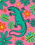 Teal Lizard Pink Floral Explosion Rug