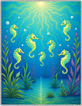 Ocean Blue Seahorse Swirl Underwater Life Rug