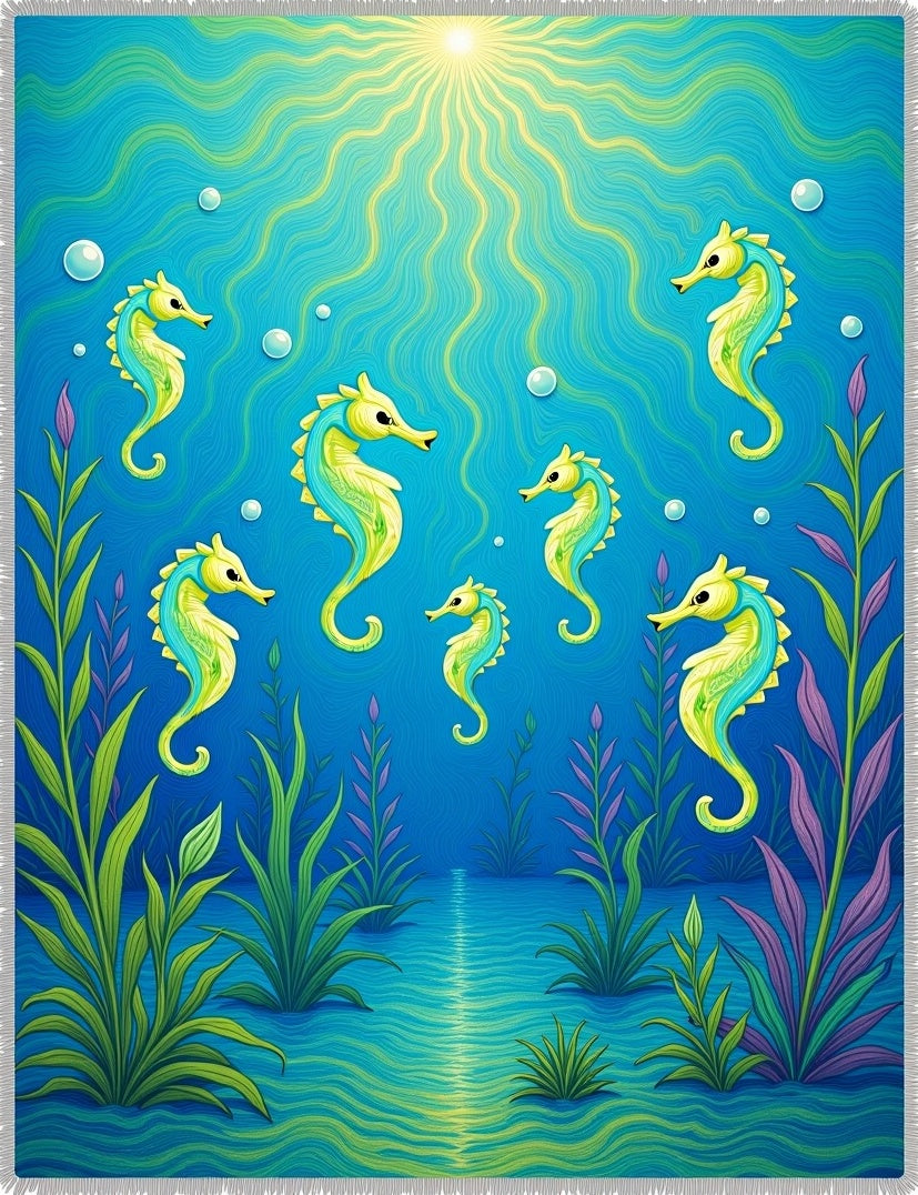 Ocean Blue Seahorse Swirl Underwater Life Rug