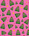 Pink Green Christmas Tree Star Rug