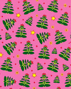 Pink Green Christmas Tree Star Rug