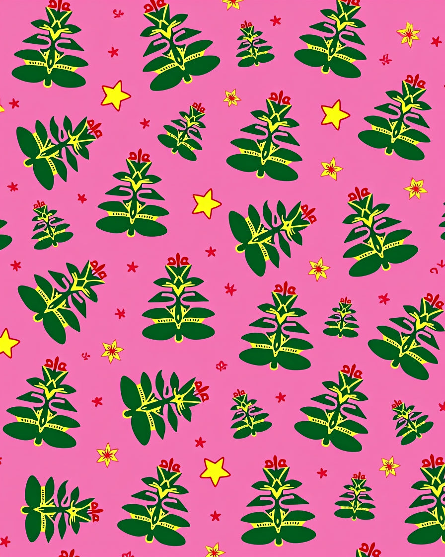 Pink Green Christmas Tree Star Rug