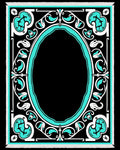 Black Teal Floral Oval Statement Rug