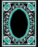 Black Teal Floral Oval Statement Rug