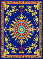 Royal Blue Sunburst Floral Medallion Rug
