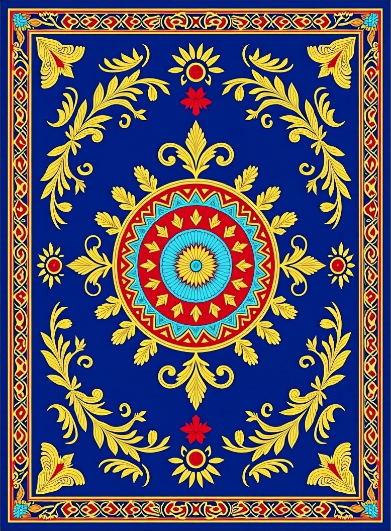 Royal Blue Sunburst Floral Medallion Rug