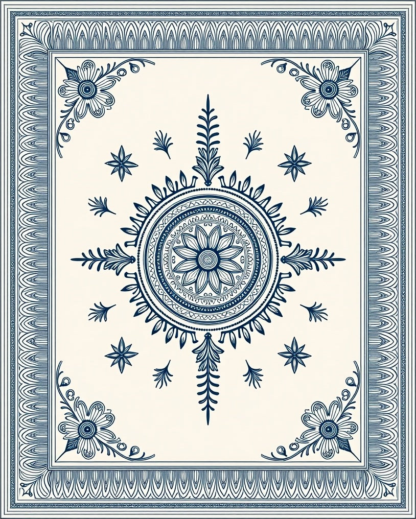 Intricate Teal Floral Sunburst Ornament Rug