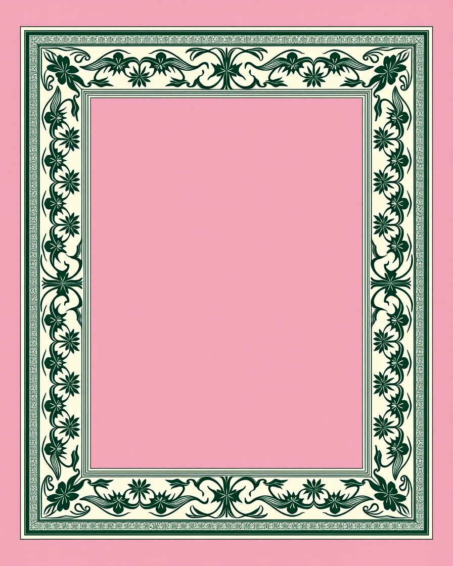 Dark Green Floral Cream Border Rug