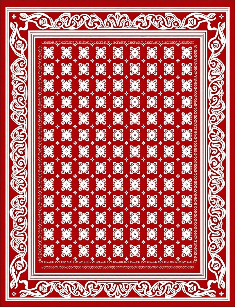 Crimson White Scrollwork Medallion Rug