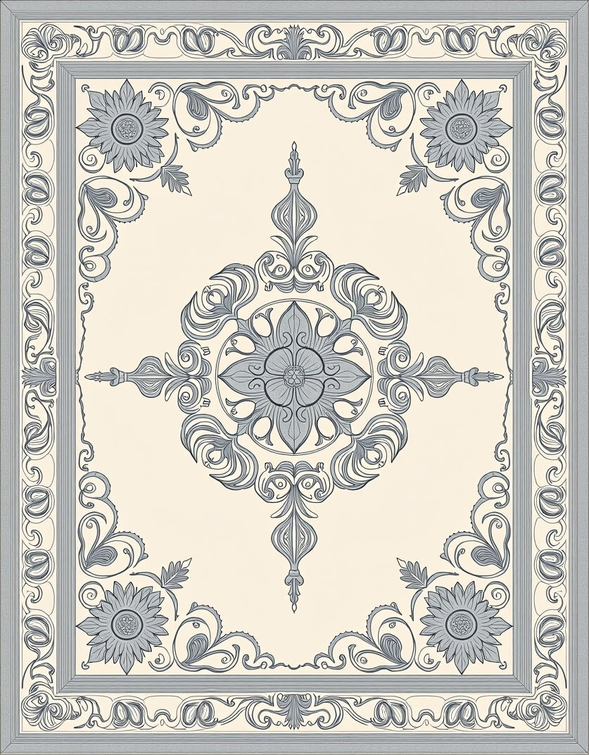 Antique Blue Ornate Floral Scroll Rug