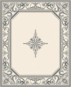 Ornate Gray Floral Border Cream Rug