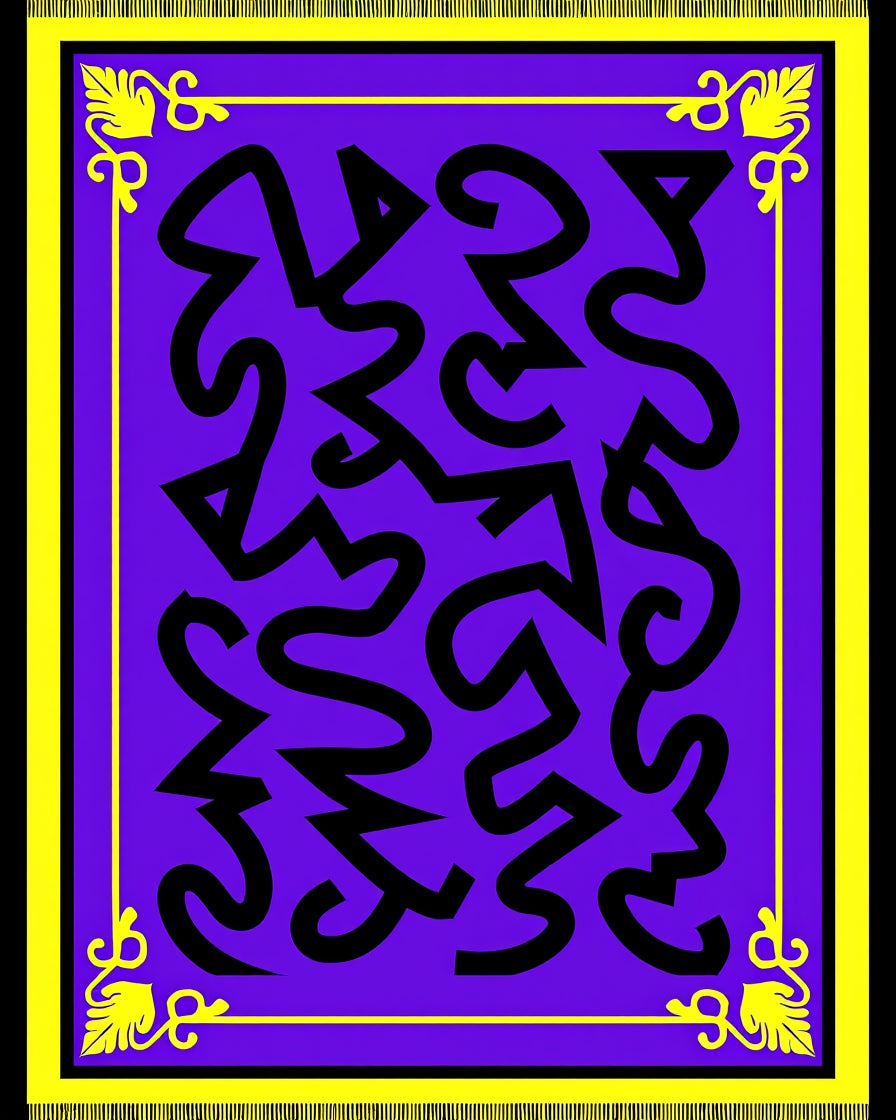 Bold Black Abstract Purple Yellow Rug