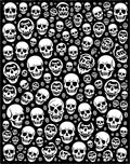 White Skulls Black Background Collage Rug