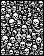 White Skulls Black Background Collage Rug