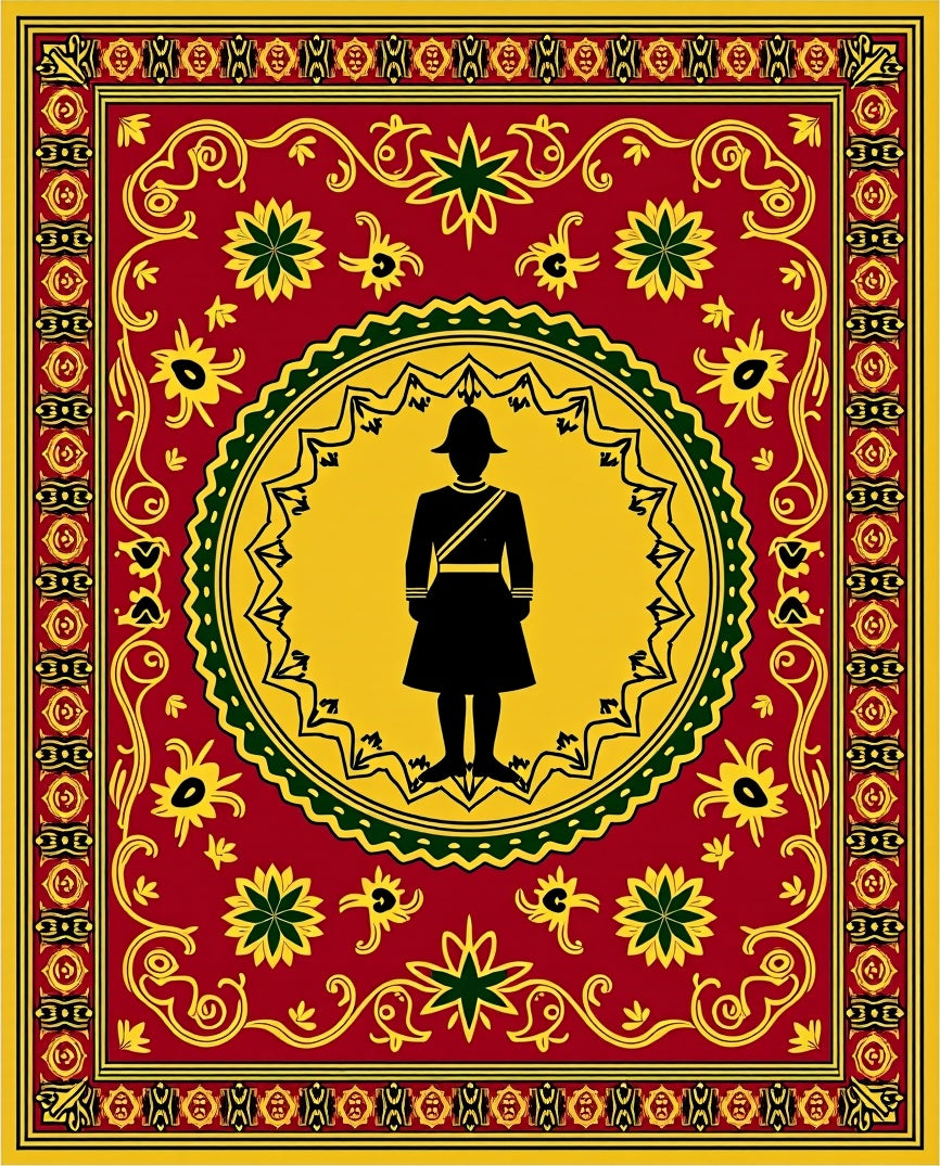 Red Yellow Soldier Medallion Border Rug