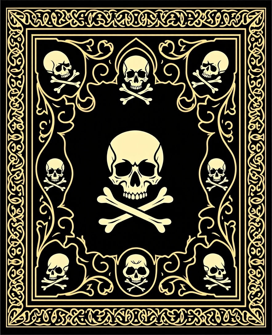 Golden Skull Crossbones Border Rug