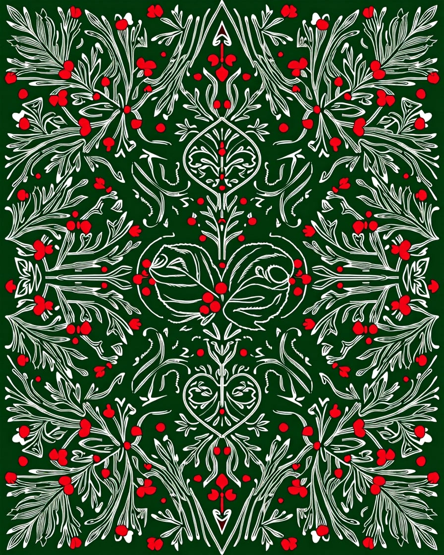 Emerald Green Berry Vine Symmetry Rug