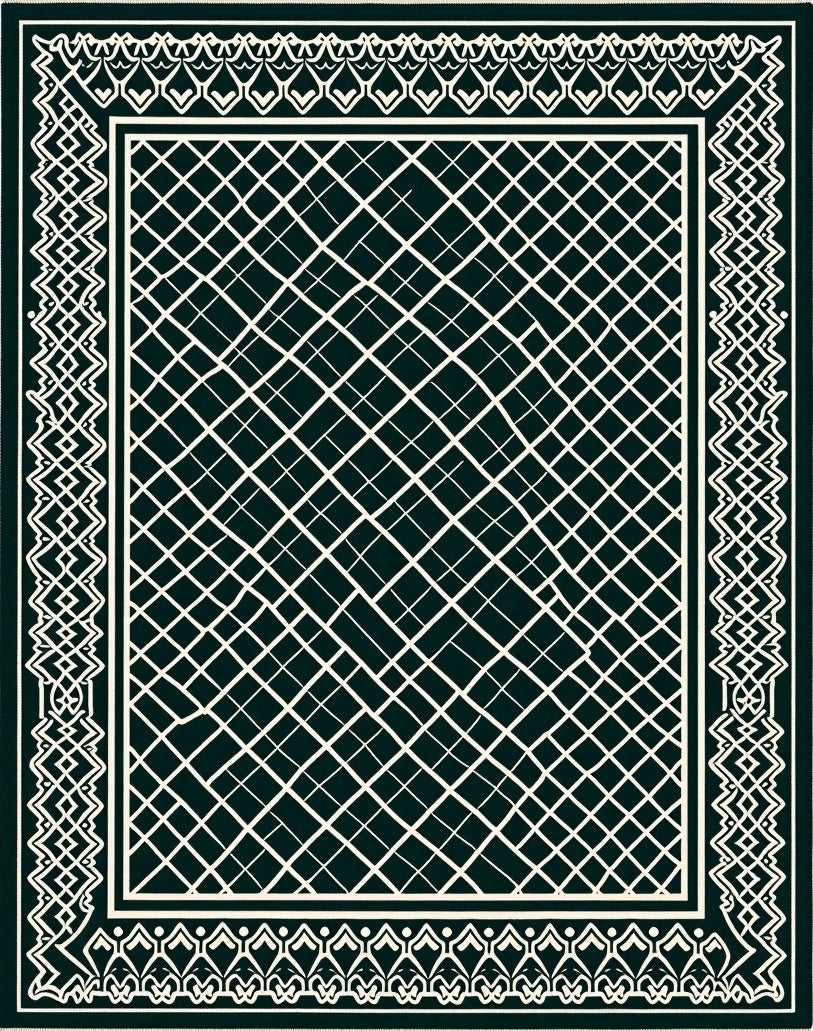 Dark Teal Diamond Lattice Geometric Rug