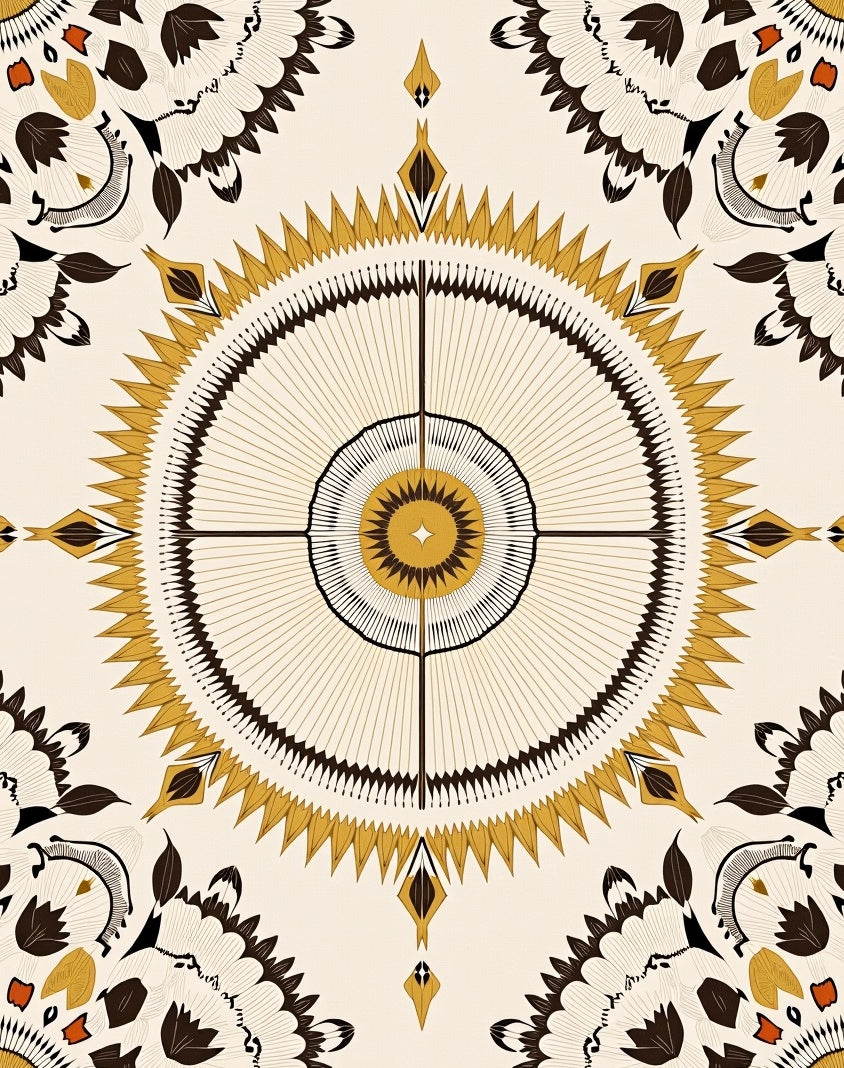 Golden Sunburst Mandala Tribal Rug
