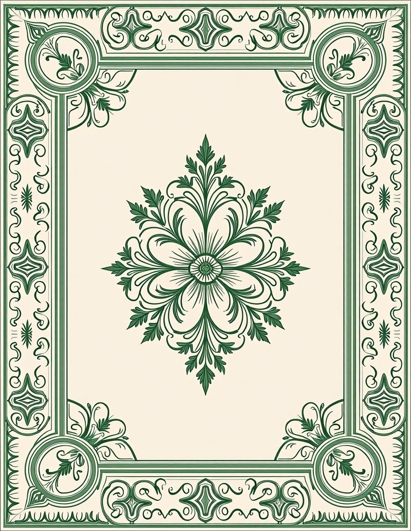 Elegant Green Floral Medallion Border Rug