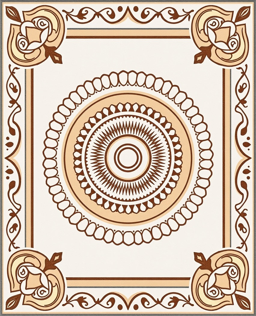Neutral Earth Tone Floral Medallion Rug