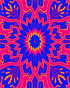 Vibrant Blue Pink Yellow Sunburst Rug