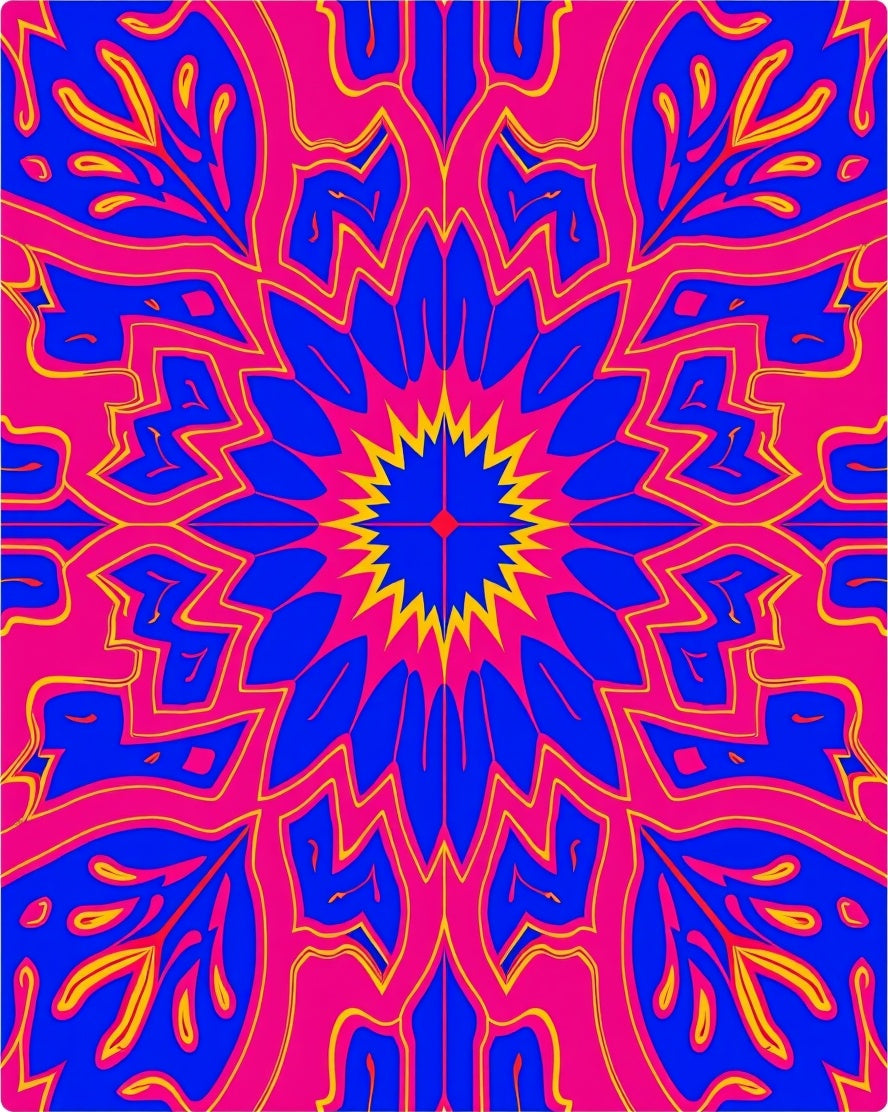 Vibrant Blue Pink Yellow Sunburst Rug