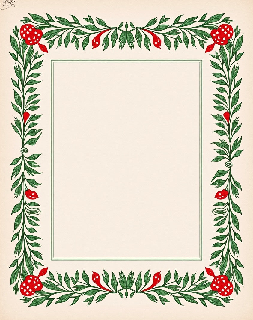 Whimsical Red Mushroom Green Leaf Border Rug