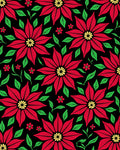 Crimson Red Flowers Green Leaves Black Rug