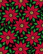 Crimson Red Flowers Green Leaves Black Rug