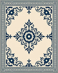 Deep Blue Floral Scroll Border Rug