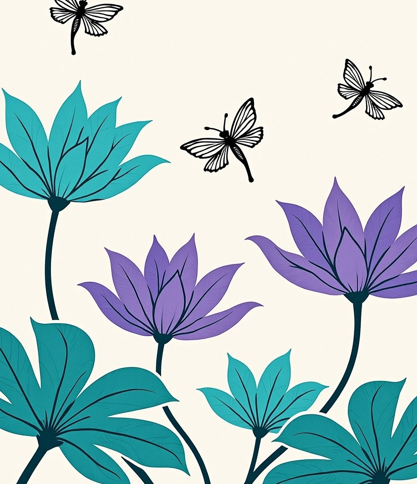 Teal Purple Floral Dragonflies Rug