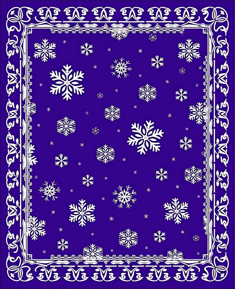 Winter Snowflake Bordered Blue Rug