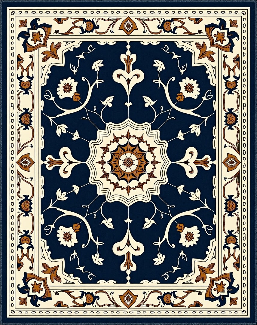 Majestic Navy Floral Medallion Rug