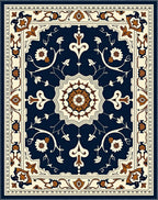 Majestic Navy Floral Medallion Rug