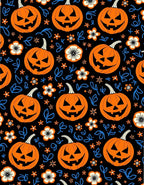 Orange Pumpkin Black Floral Splatter Rug