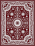 Deep Red Ornate Blossom Border Rug